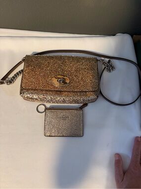 Coach Bowery Glitter Turnlock Chain Crossbody Bag w/ Matching Wallet